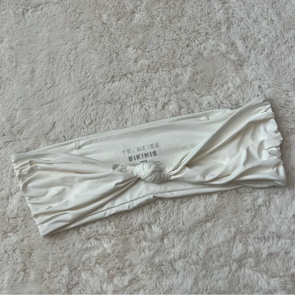 Frankie's Bikinis White Twist Front Bikini Top
